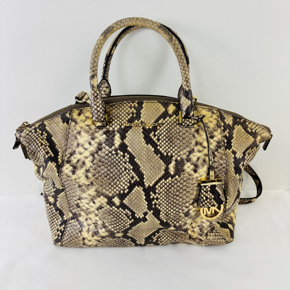 Michael Kors Snake Embossed Leather Satchel Python Print Riley Satchel Bag